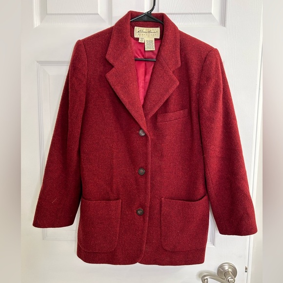 Eddie Bauer Vintage 100% Wool Blazer Pea Coat Red Size Petite XS Winter Ladies - Picture 2 of 10